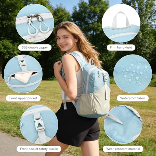 UtiaMiaoGonGo 15L Blue Small Hiking Backpack for Women & Men, Lightweight Foldable Daypack
