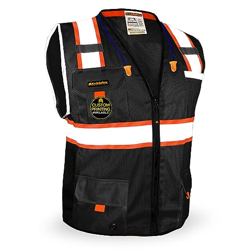 KwikSafety - Charlotte, NC - UNDERBOSS Safety Vest [11 POCKETS] Premium ANSI Class Unrated High Visibility Vest Construction Surveyor Reflective Vest Industrial Work Safety Vest for Men/Black 2XL