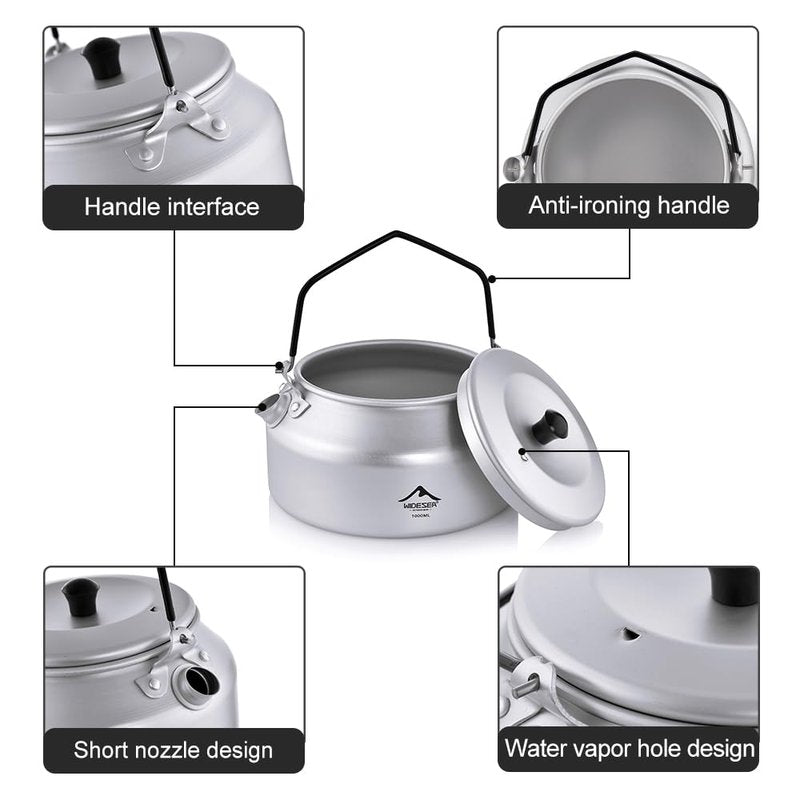 widesea UltraLight 1L Camping Kettle, Hard-Anodized Aluminum Open Flame Safe Tea & Coffee Pot with Heat-Resistant Handle, Portable for Campfire, Backpacking, Hiking, and Outdoor Adventures