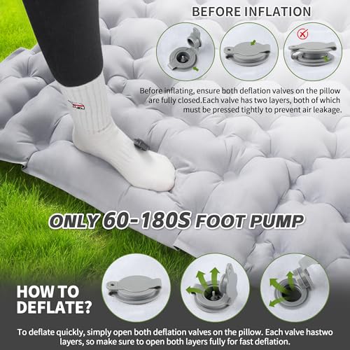 HiiPeak Double Sleeping Pad for Camping with Gray Suede Top, Built-in Foot Pump, 76x48x3in Portable 2-Person