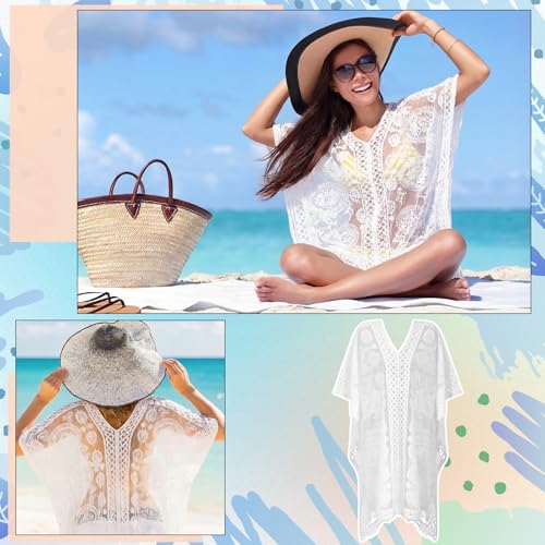 Patelai 2 Pcs Lace Beach Cover-Up for Women V-Neck White (Variation: White / 1)