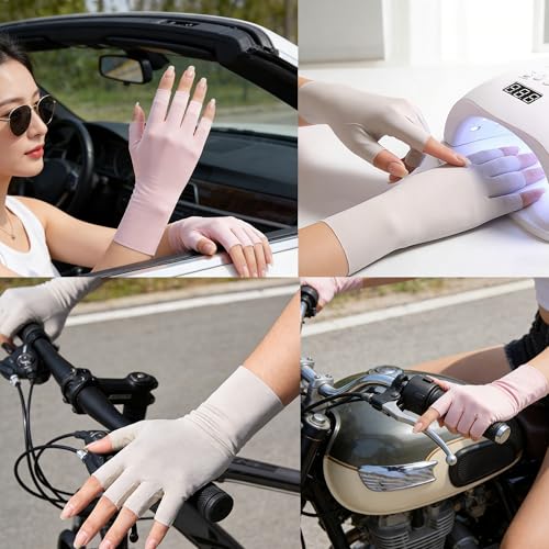 Cool Ice Silk Fingerless Women’s Driving Gloves - Pink+Ivory Set