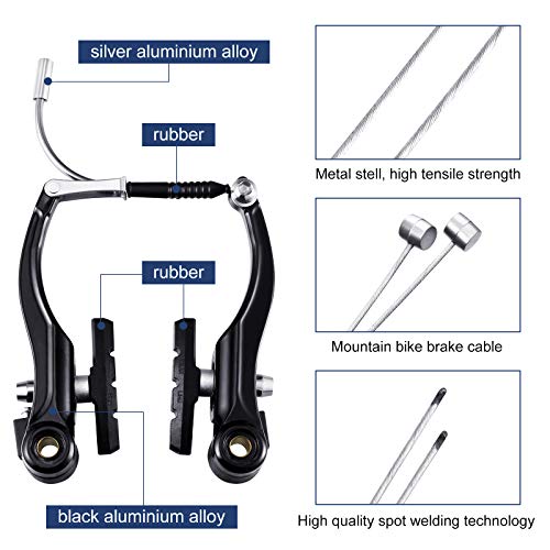 2 Sets V-Type Bike Brakes with Cables & End Caps for Mountain Bikes