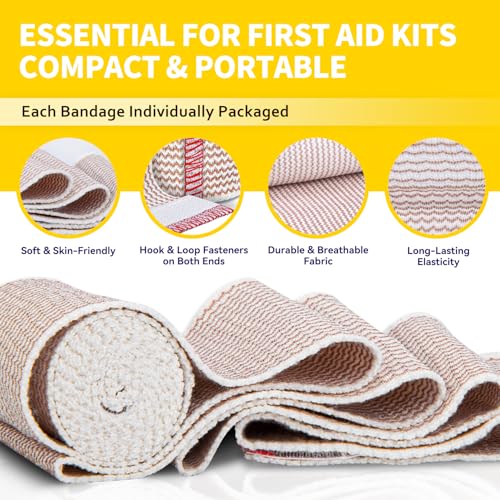Elastic Bandage Wrap 3 Inch - 4 Pack with Hook & Loop Closure
