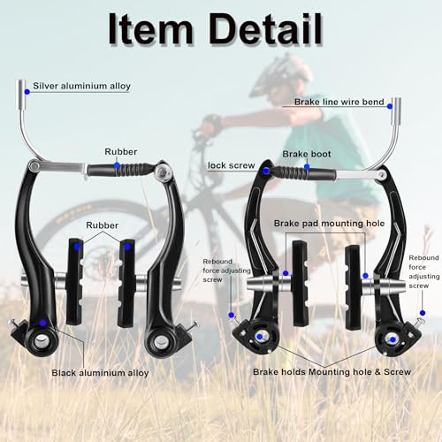 Qcdou Black Bike Brakes Set with Cables & Tools - Universal V-Type Front & Rear