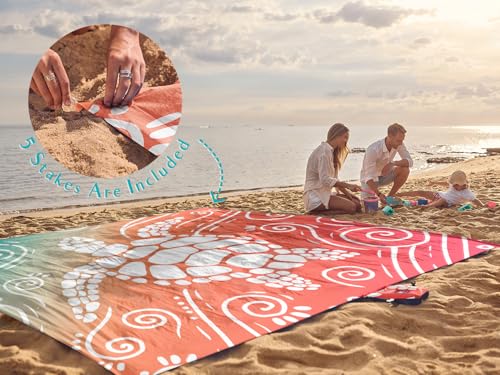 WEKAPO 11x9 Ft Beach Blanket Waterproof Sandproof Oversized Sea Turtle