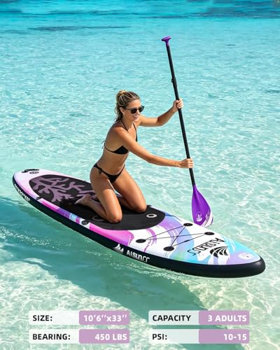 Inflatable Paddle Board - 10.6ft Wide SUP for All Skill Levels - Purple Coral