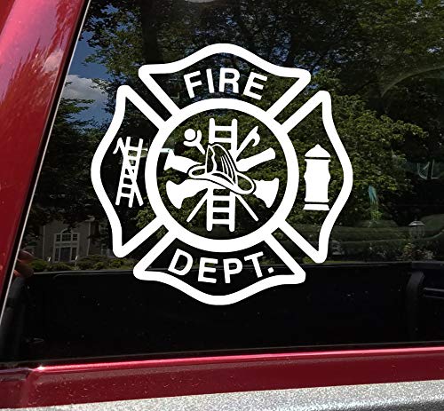 Fire Department Maltese Cross Vinyl Decal - 5x5 Inches, White