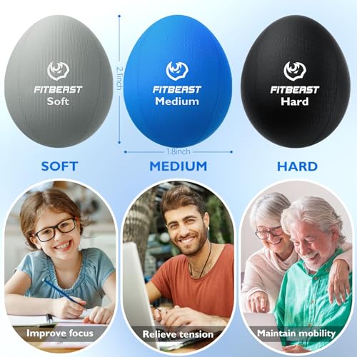 FitBeast 6-Piece Stress Balls Set Gray Sky Black Tri-Density Hand Therapy for Adults