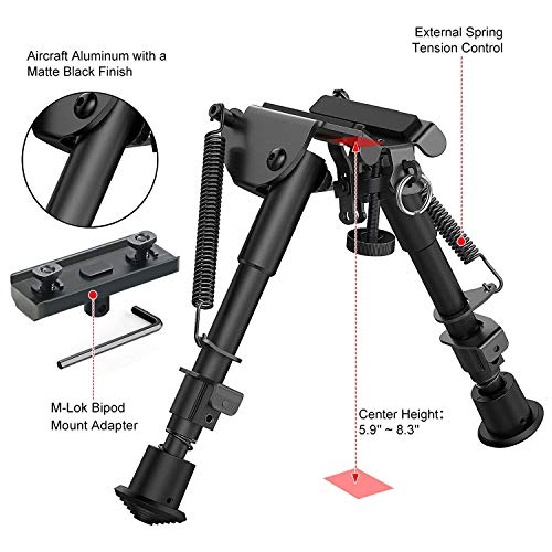 Adjustable 6-9 Inch Rifle Bipod with Quick Release Adapter - Lightweight & Stable for Hunting