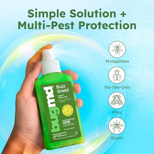 BugMD Buzz Shield Mosquito & Tick Repellent Spray 4 Fl Oz – DEET-Free, Lemongrass, Skin-Friendly