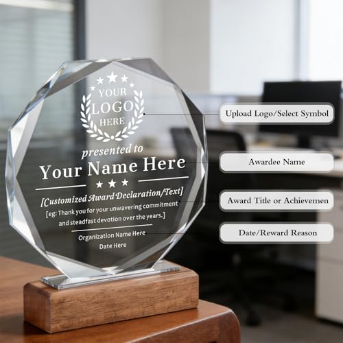 Personalized Crystal Award Trophy - Engraved with Company Logo & Name, Style 01