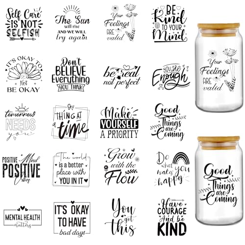 Mental Health Stickers for 16 oz Glass Water Bottle - Boho Chic