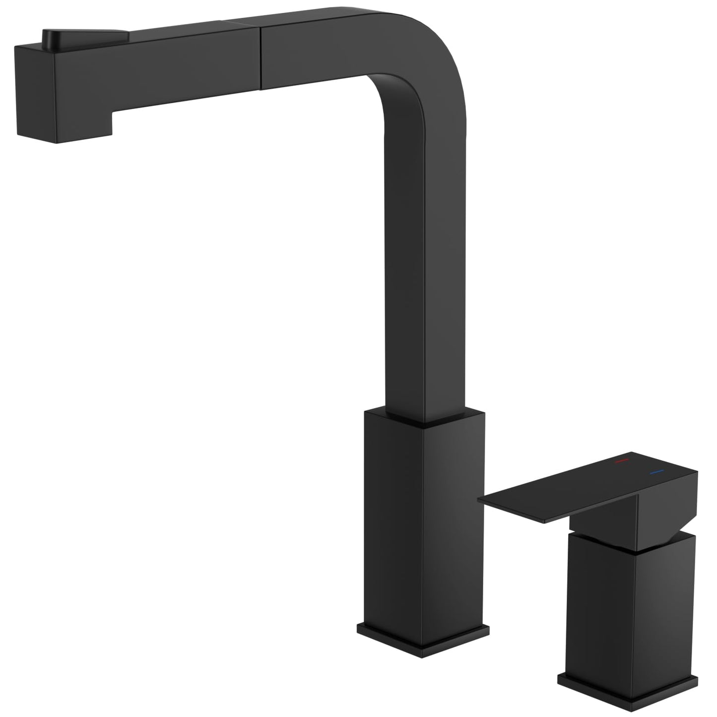 APPASO 2 Hole Kitchen Faucets, Square Kitchen Faucet with Pull Down Sprayer, Black Kitchen Faucet with Sprayer, Stainless Steel, Single Handle Faucets for Kitchen Sink