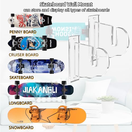 Skateboard Wall Mount Display - Transparent Acrylic Hanger