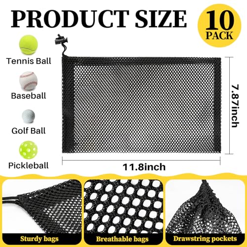 10-Pack Mesh Drawstring Storage Bags - Lightweight Durable Nylon Net Sacks
