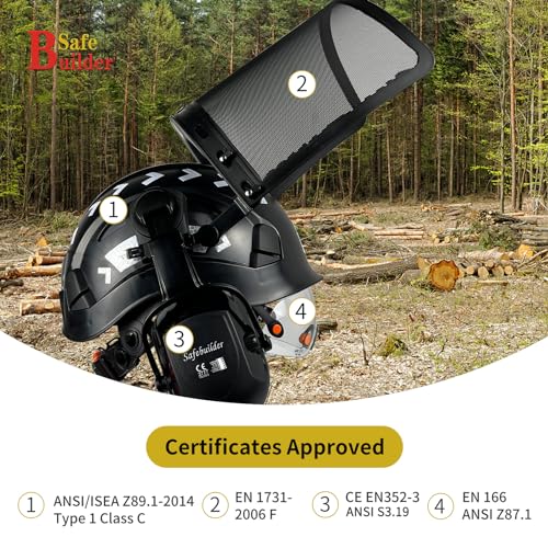 Forestry Safety Helmet with Build-in Visor Mesh Face Shield Ear Muffs 4 in 1 Chainsaw Safety Hard Hats