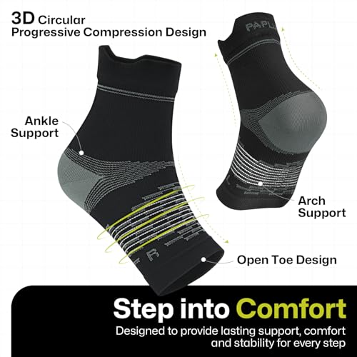 Plantar Fasciitis Socks - Ankle Compression Sleeve with Arch Support - Black (3 Pairs)