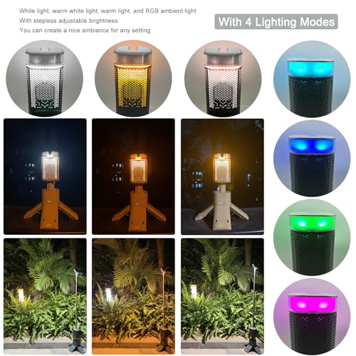 Camping Lantern, 14000mAh Rechargeable Telescopic Camping Lights Built-in Magnetic Stand with Speaker, Portable Waterproof Outdoor LED Flashlight for Emergency, Hiking, Camping, Fishing -Khaki