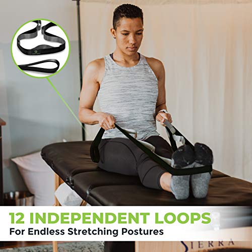 12-Loop Stretching Strap with Neoprene Handles - 8ft Physical Therapy - Black/Grey