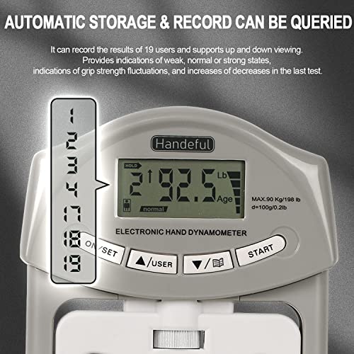 Hand Grip Strength Tester - Electronic Dynamometer, 198Lbs, Grey