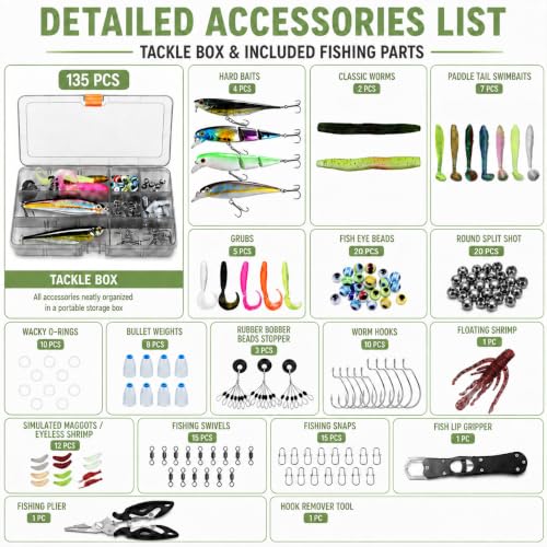GZZTORES Green All-in-One Fishing Tackle Pack with Tackle Box & Lures