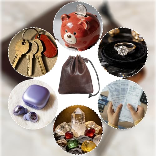 Leather Drawstring Pouch - Large Cowhide Jewelry Storage Bag