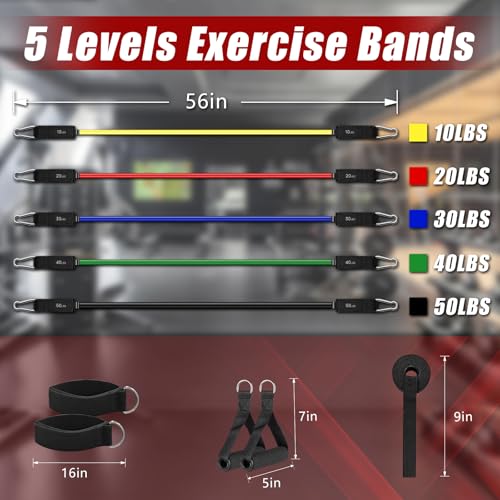 Bourid Resistance Bands with Handles - 5 Levels 10-50 lb, 150 lb Total