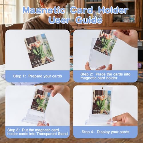 Magnetic Trading Card Holder Set - 4 Holders + 4 Stands