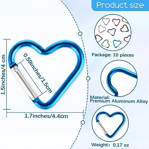 10-Pack Heart Shaped Carabiner Keychain Clips - Durable Aluminum