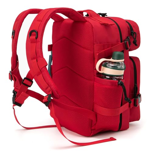 QT&QY 25L Red Military Tactical Backpack with Molle Webbing & Bottle Holder