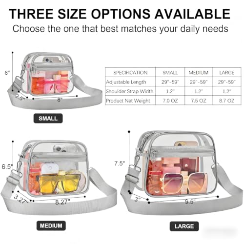 USPECLARE Large Silver Clear Stadium Bag for Sports Events Fan Purse
