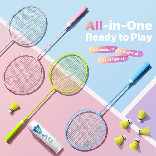 4 Racket Badminton Set with 6 Birdies - Lightweight Outdoor Fun