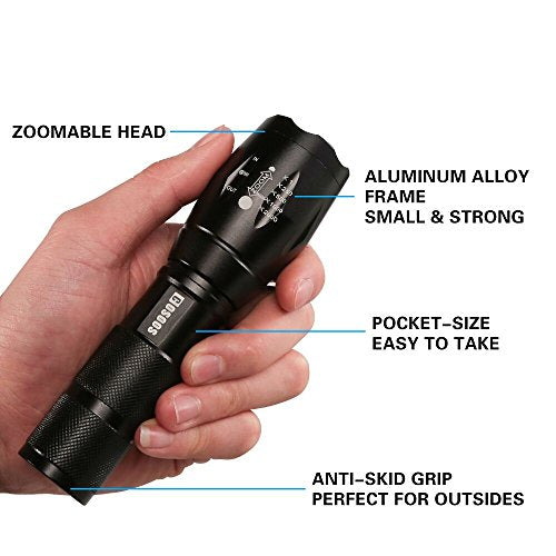 COSOOS Tactical LED Flashlight with Holster, Waterproof, 5-Mode, Zoomable, High Lumens, Emergency & Outdoor Hiking Gear