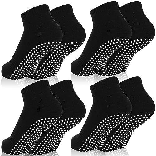 Non-Slip Yoga Socks with Grips - 4 Pairs, Black