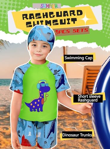 Toddler Boys Dinosaur Rashguard Swimsuit Set - 4-5T Green