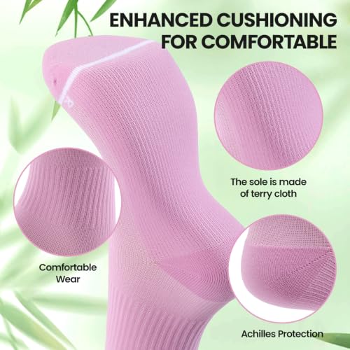 Owcorowan Bamboo Viscose Compression Socks 15-20 mmHg Knee High Large-X-Large 3 Pairs Purple/Apricot/Pink