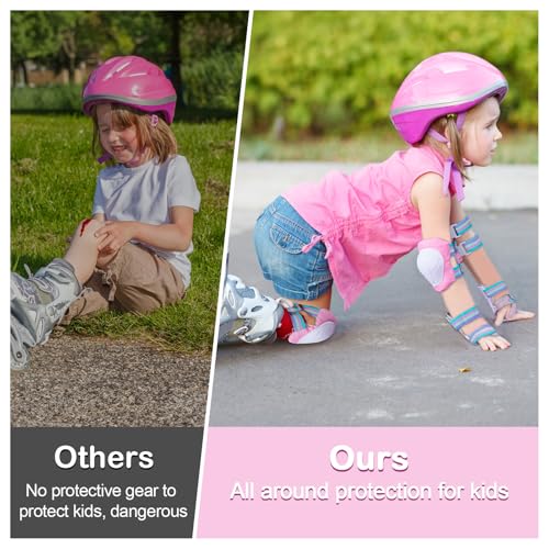 Kids Protective Gear Set - Knee & Elbow Pads with Wrist Guards - Pink, Small