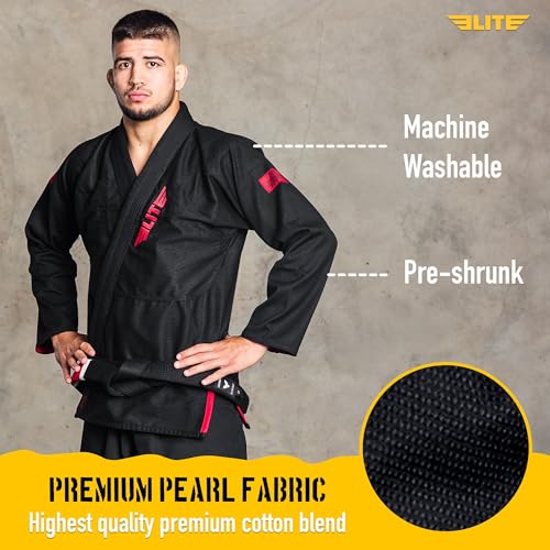 BJJ GI for Men - IBJJF Kimono with Preshrunk Fabric & Belt - Premium Black