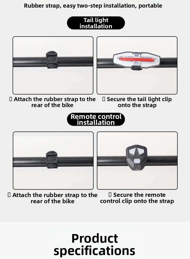 Laibgvhdt Electric for Lighting，Bicycle Remote Control Warning Taillights with Horn Sound, Left and Right Turn Signals, Type-c Charging Taillights, Night Riding Lights (Black)
