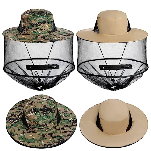 Sucrain 2-Pack Sun Hat with Hidden Mosquito Net - One Size Garden & Outdoor Bug Hat