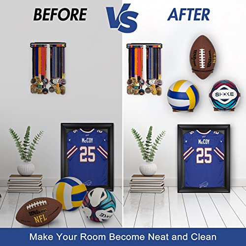 Wall-Mounted Ball Holder for Basketball, Football, Soccer, Volleyball