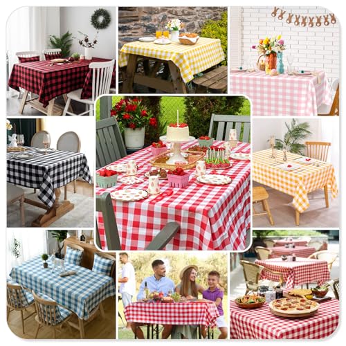 Dark Green Gingham Tablecloth Set - 54 x 108 Inch, 2 Pack