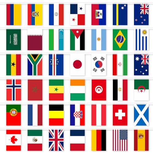 International World Flags String Banner - 43ft Soccer Tournament Decor