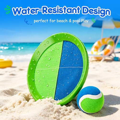 Everich Toy Blue-Green Sticky Paddle Ball Set for Kids & Toddlers, 2 Paddles & Balls, Outdoor Beach & Pool Toy