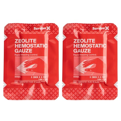 SurviveX Hemostatic Gauze 3x4ft - 2 Pack Rapid Blood Clotting Trauma Kit
