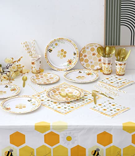 Winoo Design Bee Party Decorations Disposable Tablecloth 54 x 108 Inches (108" x 54"), Daisy & Bumble Bee Theme