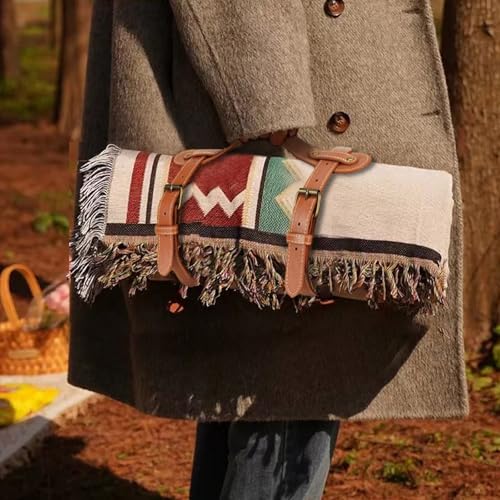 3-Pack Leather Picnic Blanket Carry Straps - 24.4 Inch Adjustable
