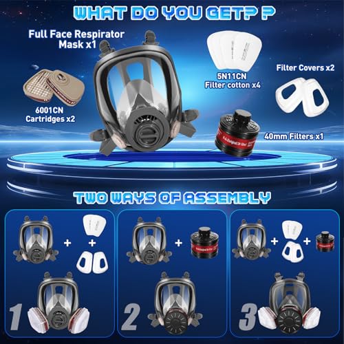 Gas Masks - Gas Masks Survival Nuclear and Chemical with 40mm Activated Carbon Filter&6001CN Filters for Chemical