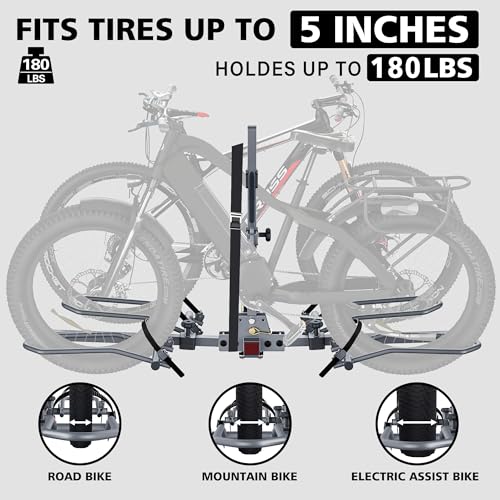 2-Bike Hitch Rack - Foldable & Tilting, 180 lbs Capacity for Standard, Fat Tire & E-Bikes